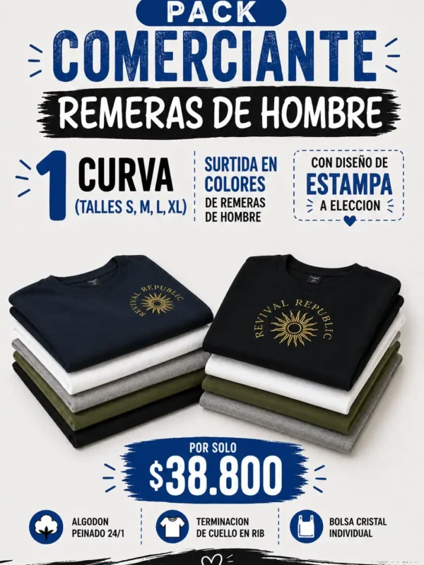 PACK DE REMERAS DE HOMBRE X CURVA