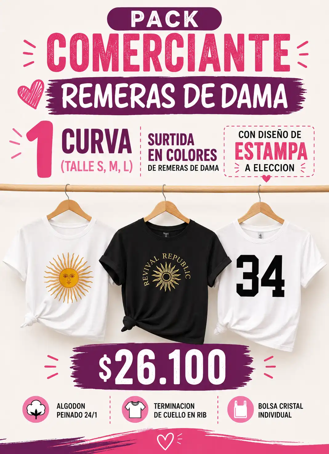 PACK REMERAS DAMA X CURVA